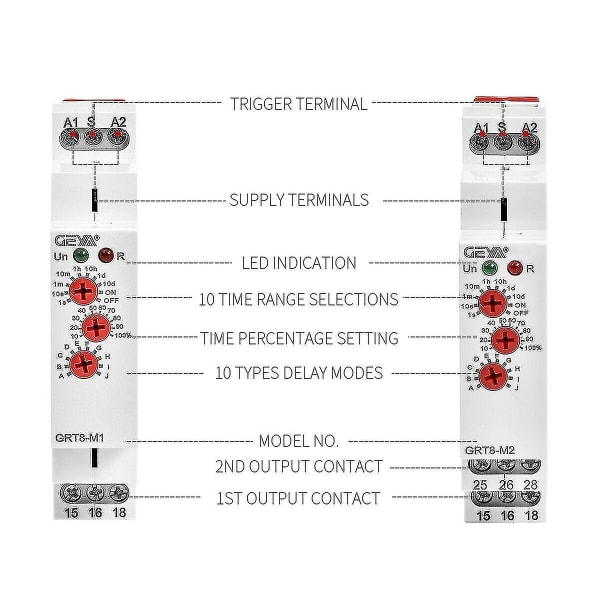 Grt8-m1 På Av Tidsforsinkelse Relé 16a Ac/dc12v-240v Multifunksjon Din Rail Automatisk Timer Relay-haoyi