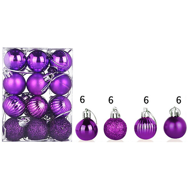 Julepynt 30mm Juletræskugle Hængende Hjem Fest Ornament Dekoration Lilla 24stk Udsalg