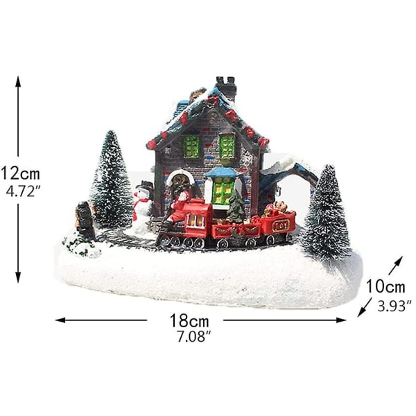 Fong Color Led julbelysning, litet tåg byhus lysande landskap, snöhartsfigurer, skrivbordsprydnad, led julbybelysning