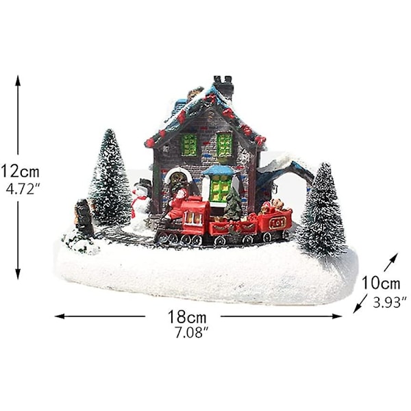Fong Färgade LED-Julbelysning, Liten Tågbyhus Luminous Landskap, Snö Resinfigurer, Skrivbordsdekoration, LED-Julbybelysning