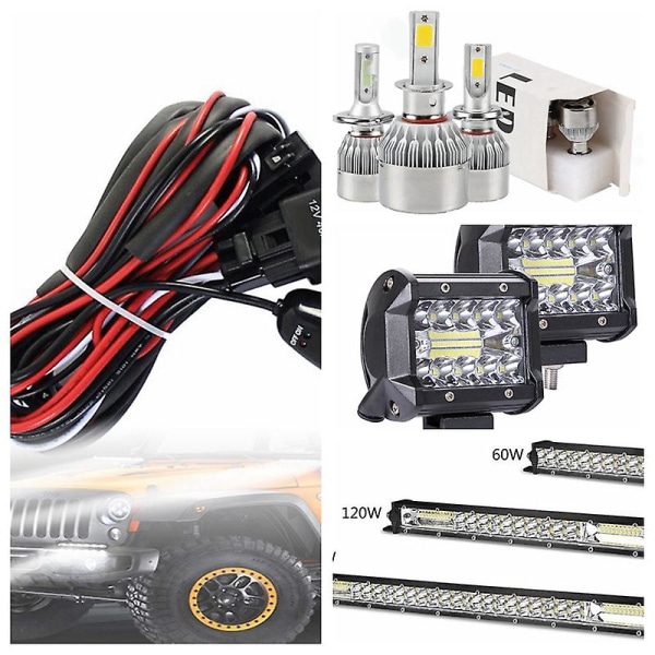 Universal autokabelkabelsats 2 led 9-16v 180w bilstrålkastare set med 40a brytare reläbladsäkring