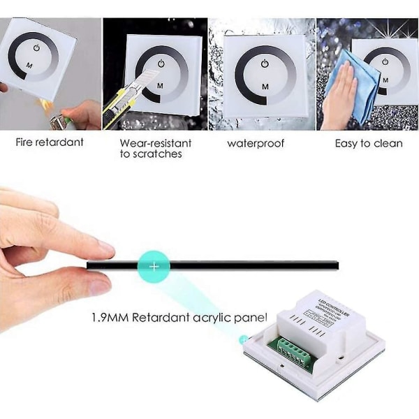 Dc 12v-24v dimmerbryter Veggmontert berøringspanelkontroller, monokrom LED-stripe lysstyrkejusterbar dimmer, berøringsskjerm LED dimmerbryter (svart)