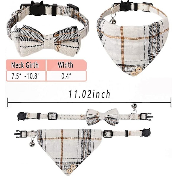 Shxx Sløjfe Butterfly Cat Halsbånd Bandana - 2 Pakker Klassisk Plaid Check Ginham Cat Halsbånd Med Sjal Og Sløjfe - Justerbar Størrelse Med Klokke A106-1679