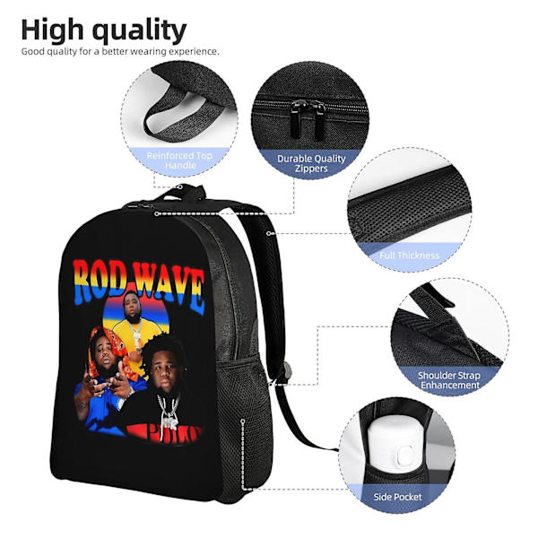 a685Rod Wave Skolryggsäck för tonårsflickor Mellanstadieryggsäck Laptopväskor zxDM685