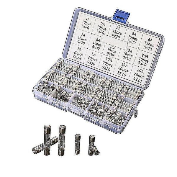 250x Assorted Glass Sikringer 5x20mm 6x30mm Box Sikringsrør Kit Quick Blow Fast Acting Stcyv