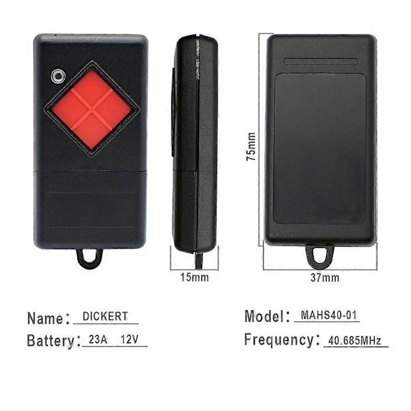 Ny Dickert MAHS40 MAHS40-01 MAHS40-04 Garage Fjärrkontroll Röd Knapp 40685MHz Åtkomstnyckel Sändare