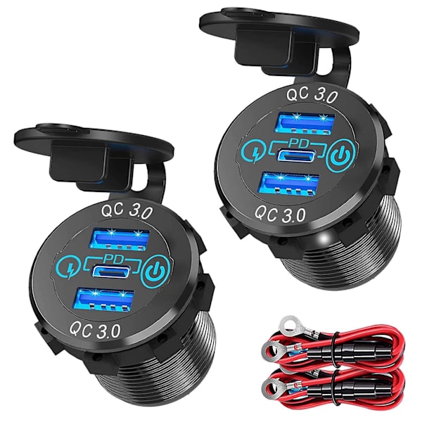3.0 PD3.0 Kolmoinen USB Autolaturi 12V 24V 60W USB-C Monolaturi Kytkimellä Veneelle, Kuorma-autolle, RV:lle