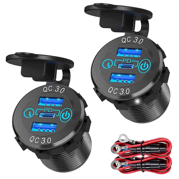 3.0 PD3.0 Trippel USB Billader 12V 24V 60W USB-C Multilader med Afbryder til Båd, Lastbil, Campingvogn