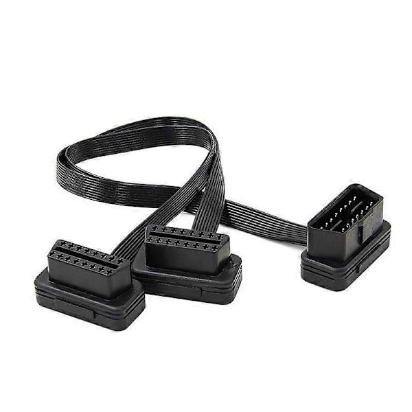 OBDII Forlængerkabel Dobbelt Y Adapter OBD OBD2 16 Pin Han til Hun Stik Flad + Tynd til [DB] Sort