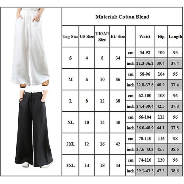 Naisten casual muoti Palazzo Lounge Pants Löysät leveät housut taskuilla White M