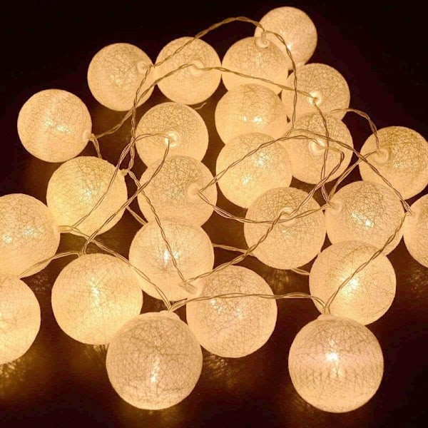 Fairy Lights med 20 farverige LED-kugler - batteridrevet, perfekt til jul eller et hvidt bryllup