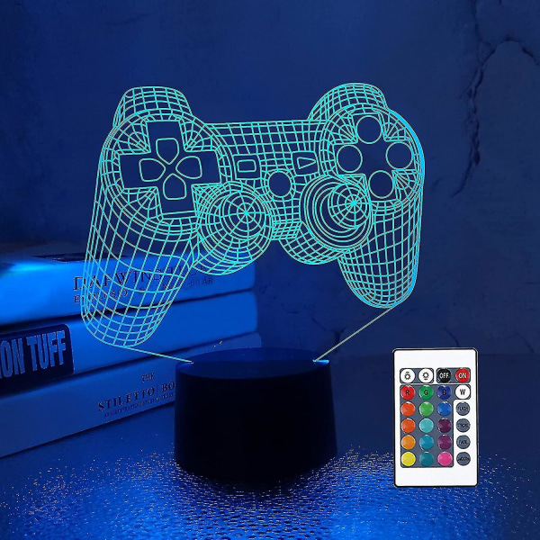 3d Gamepad-lampa Spelkonsol Nattljus 3d Illusion-lampa för barn, 16 färger som ändras med fjärrkontroll, spelrumsspelarpresent, inredning för barn i sovrummet