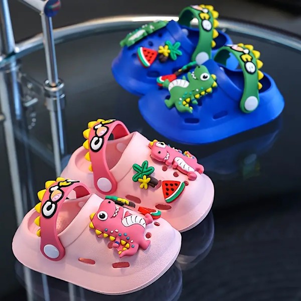 Trendy søte tegneserie dinosaur clogs for gutter, pustende lette sklisikre clogs for innendørs utendørs strand Blue 160 (Inner length about 15.5cm)