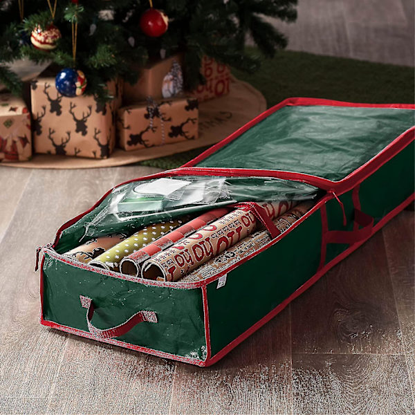 Förvaringsväska för julklappspapper med innerfickor - Rymmer 18-24 rullar, organiserar presentpapper