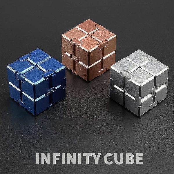 Infinity Cube Fidget -lelu Stressiä ja ahdistusta lievittävä, rentouttava kädessä pidettävä Fidget-lelu aikuisille ja lapsille Sininen/hopea/ruusukulta (kiiltävä kulta)