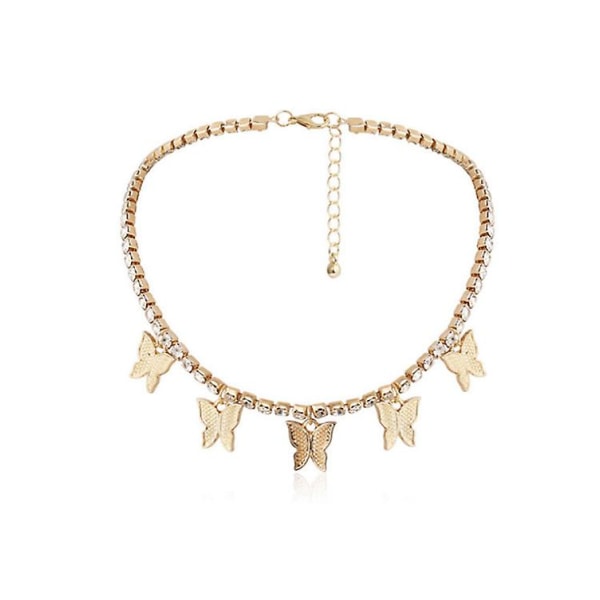 Retro Butterfly Crystal Chain Halsband med gnistrande Butterfly Chain Bling Hip Hop Nyckelbenssmycken