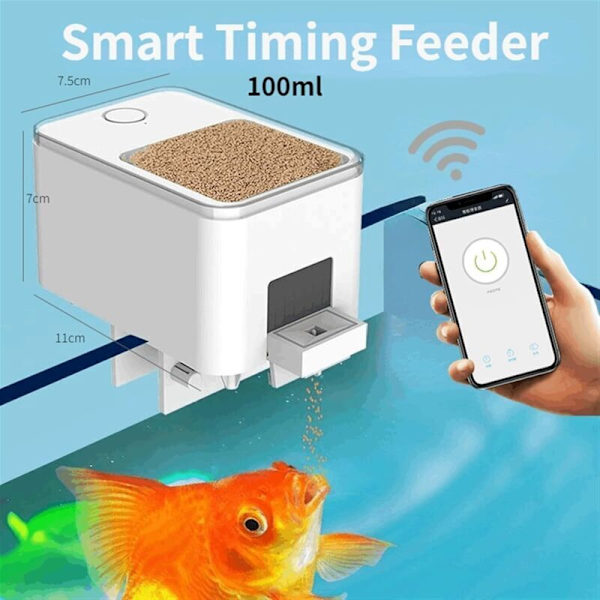 Automatisk fiskefoderautomat, automatisk fiskefoderautomat med WiFi. Automatisk fiskefoderautomat med smart timer til akvarium. Akvariefoderdispenser med kontrol