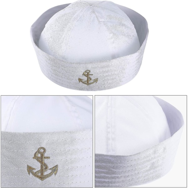 12 stykker Halloween hvit sjømannshatt Kaptein Caps Yacht nautiske hatter for voksen sjømannskostyme, kle opp festhatter