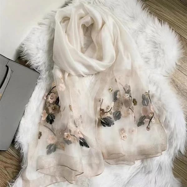 Silketørklæde til kvinder, lette sjaler og wraps til bryllupper, mode pashmina sjal, broderede tørklæder, hvid