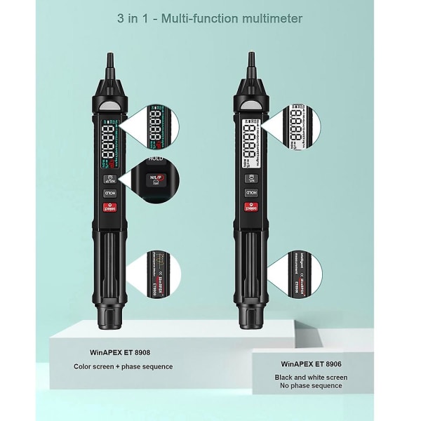 ET8906 Digital 6000 Counts Intelligent Professional Multimeter Sensor Pen Tester Strømmåler Berørt voltmeter