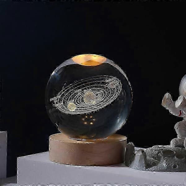 3D Krystalkugle Måne Planet Globe Bordlampe B LED Natlys Dekor Gave solar system