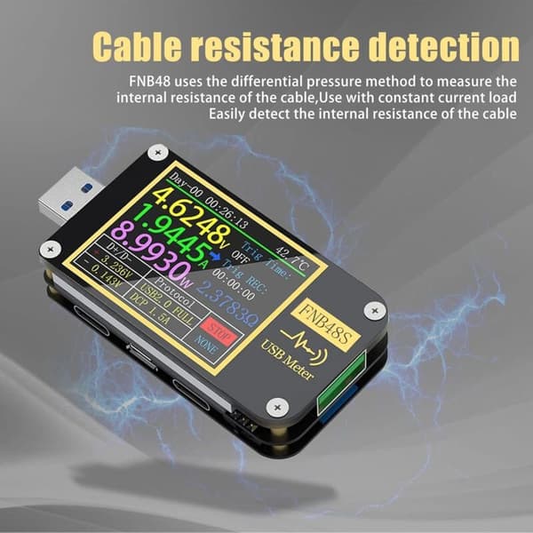 FNB48 PD USB Spenningstester - USB 3.0 Voltmeter - 4-24V 6.5A DC Spennings- og Strømtaster - USB-C Multimeter - PPS - Hurtiglading
