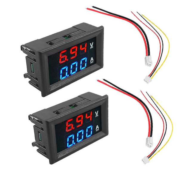 2stk Digital Voltmeter Amperemeter Dc 100v 10a Amp Spenning Strømmåler Tester Blå + Rød Dual Led Dis