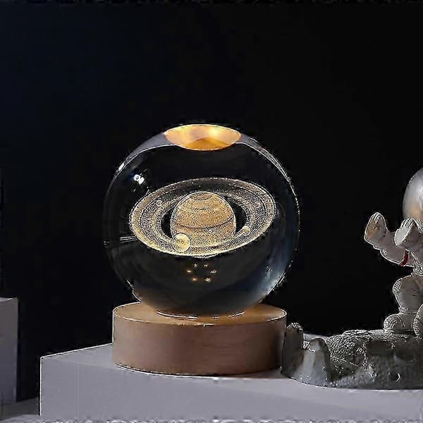 3D Krystalkugle Måne Planet Globe Bordlampe B LED Natlys Dekor Gave solar system