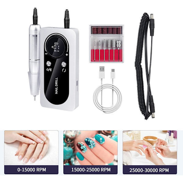 Snabb och effektiv 45 000 RPM uppladdningsbar portabel elektrisk nagelfil