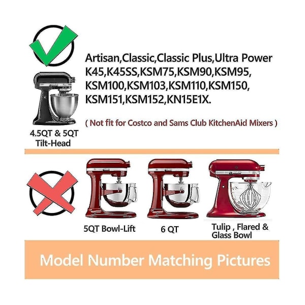 Tilbehør til KitchenAid 4,5-5 Qt. Stand Mixer Paddel Tilbehør til K45b/k5thcb/k5thbs