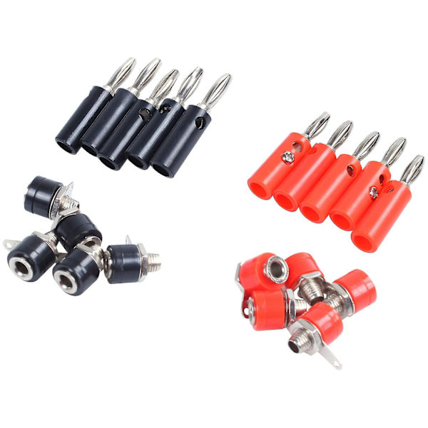 2024 4mm 10 stk Bananplugger og 10 stk Banansokker (svart og rød) Jack-kontakter