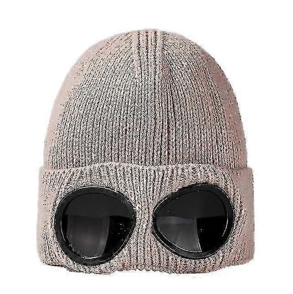 Unisex Mössa med Glasögon Stickad Varm Vintermössa beige