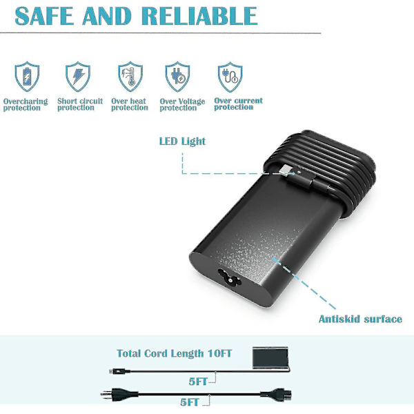 130W USB C-laddare för Dell XPS 15 9500 17 9700 9575 Latitude 7410 7310 7210 Typ Laptop Strömadapter Sladd