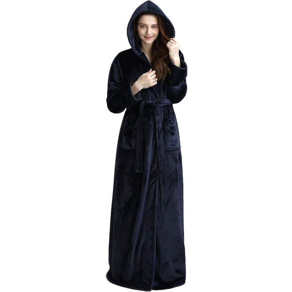 Dame lang hætte badekåbe Fleece fuld længde badekåbe med hætte vinter nattøj God Premium