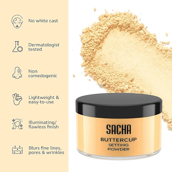 2 stk. 2023 Ny Sacha Buttercup Setting Powder - Fint Malet Og Flash-venlig BOGO