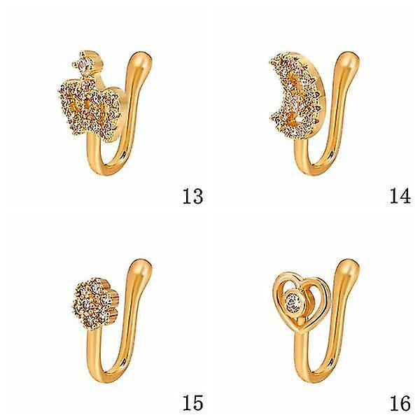 Diamanter Zirkon Stjerne Hjerte Måne Falsk Pierced Næsering 13