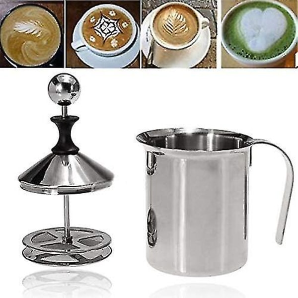 Melkeskummer 400ml Hjemmestadig Stål Hånd Melkeskummer Dobbel Skum Sil Design Hånd