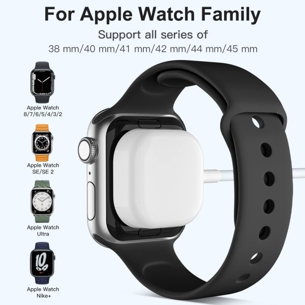 Kompatibel med Apple Watch oplader, 1,5 m/5 ft hurtigt magnetisk opladerkabel, iWatch oplader kompatibel med Apple Watch Series 9 8 7 SE 6 5 4 3 2