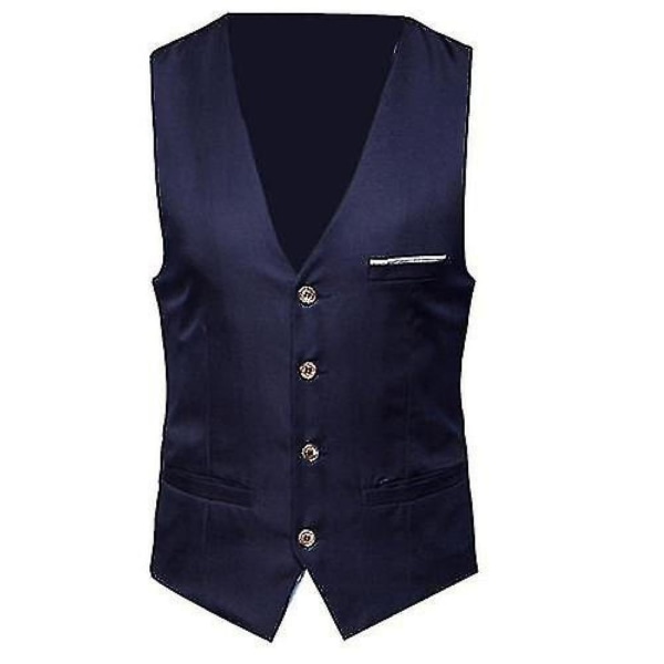 Dropshipping Plus Size Formell Herrar Enfärgad Kostymväst Enknäppt Affärsväst Navy Blue