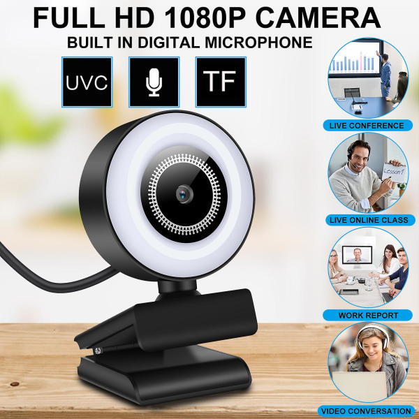 Kameran verkkokamera LED-valolla 1080p HD Web-kamera automaattitarkennus 4Mp mikrofoni