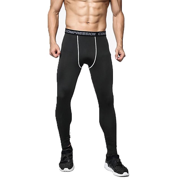 Män Base Layer Byxor Sport Löpning Gym Byxor Black M