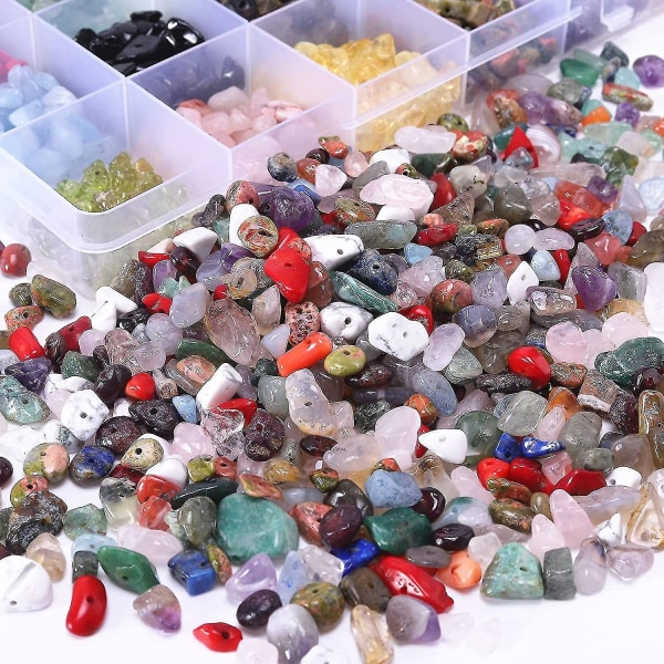 1200 stk naturlige spåner ædelstensperler til smykkefremstilling, 24 farver uregelmæssig gør-det-selv