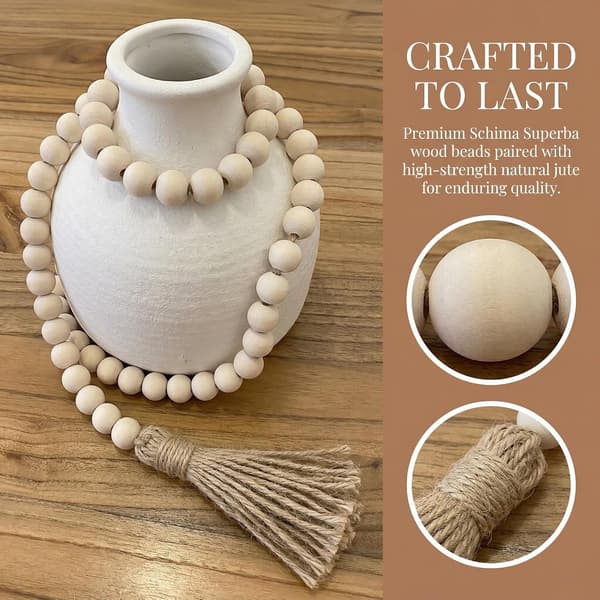 Gårdsperler Lang Solid Treperle Boho Dusk Girlander - Rustikk Landlig Solid Perlet Boho Chic Innredning for Vegg, Over Skap og Bord