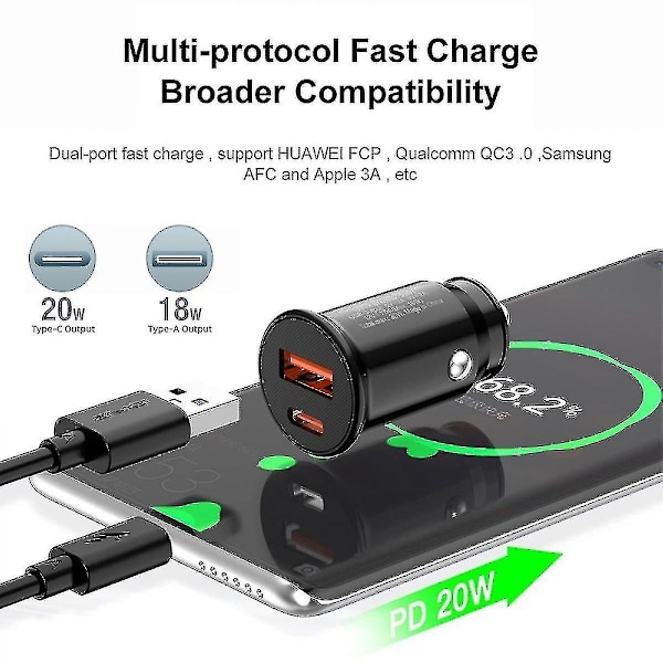 Snabbladdare för bil 20w Pd Typ-c + Qc 3.0 Typ-a Billaddare med Cl-110t Datakabel