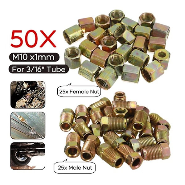 50 kpl Uros- / Naarasliitäntä Jarruputken Ruuvit M10 X 1mm 3/16 tuuman Ulkohalkaisija Kupari Jarruputket Linja P