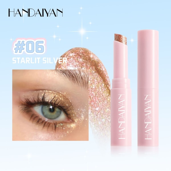 Jelly ögonskuggstift tunn tub 6 färger fint glitter HANDAIYAN delikat pärlemorskimrande jelly highlighter ögonskuggstift 6