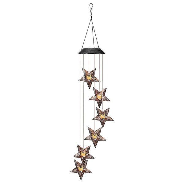 Solar Wind Chimes Star Wind Chime Varm LED Hengende Solar Lights Dekor Memorial Thanksgiving gaver