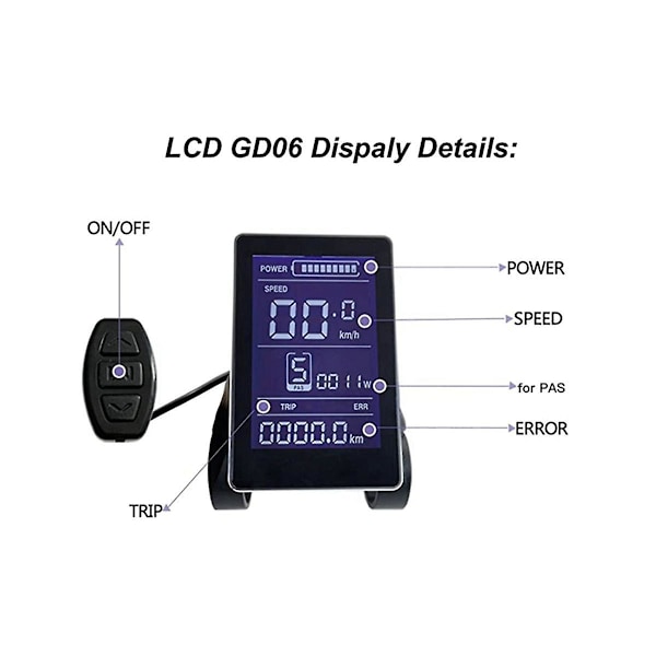 36V 48V LCD GD06 Näyttöohjauspaneeli, 5-vaihteinen Ohjaus Vesitiivis Moottorin Ohjausnäyttömittari F