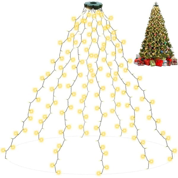2m julelys med ring. 280 LED. 8 tråder. Med timer. 8 moduser. Vanntett. Julelys for 150, 180 og 240 watt (varmhvit).
