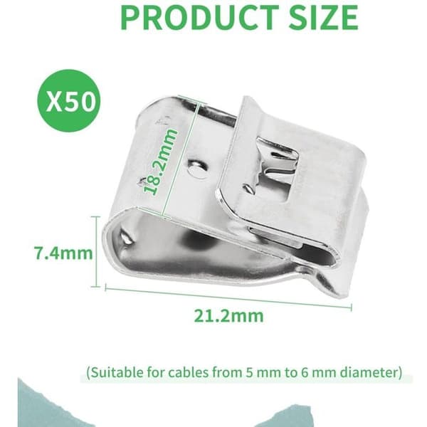50-styks kabelklemmer. Kabelbindere i rustfrit stål. Sterilisator til krukker og konserves. Kabelbinder/støtte. Solpanelmontering.